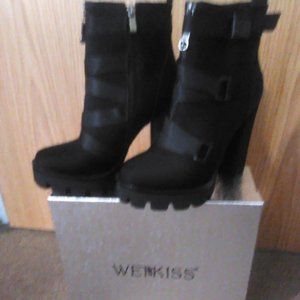 WETKISS Black Platform Boots for Women- US Size 8/EU Size 38